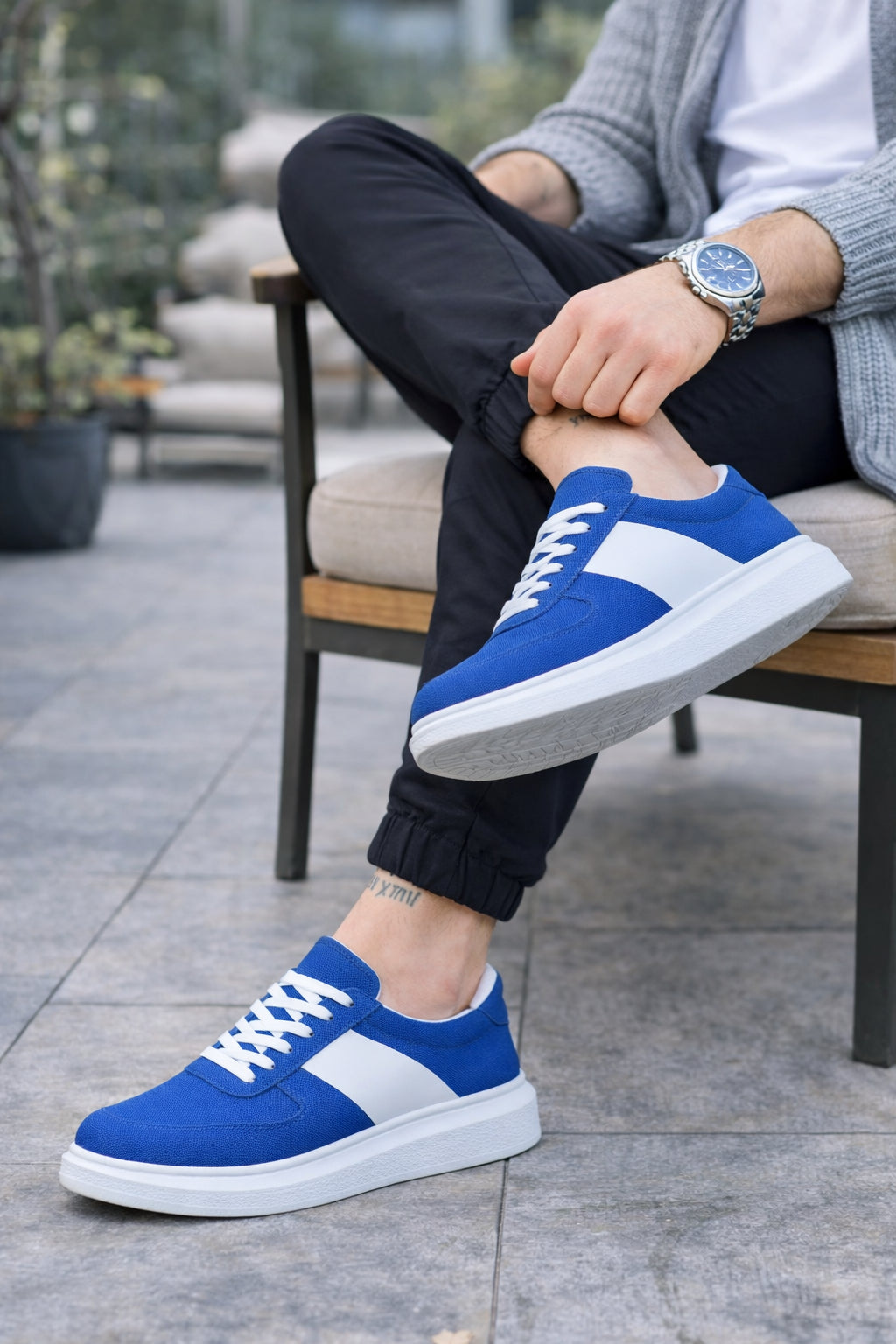 ZRJ011 Günlük Bağcıklı Süet Erkek Sneaker - Mavi/Beyaz