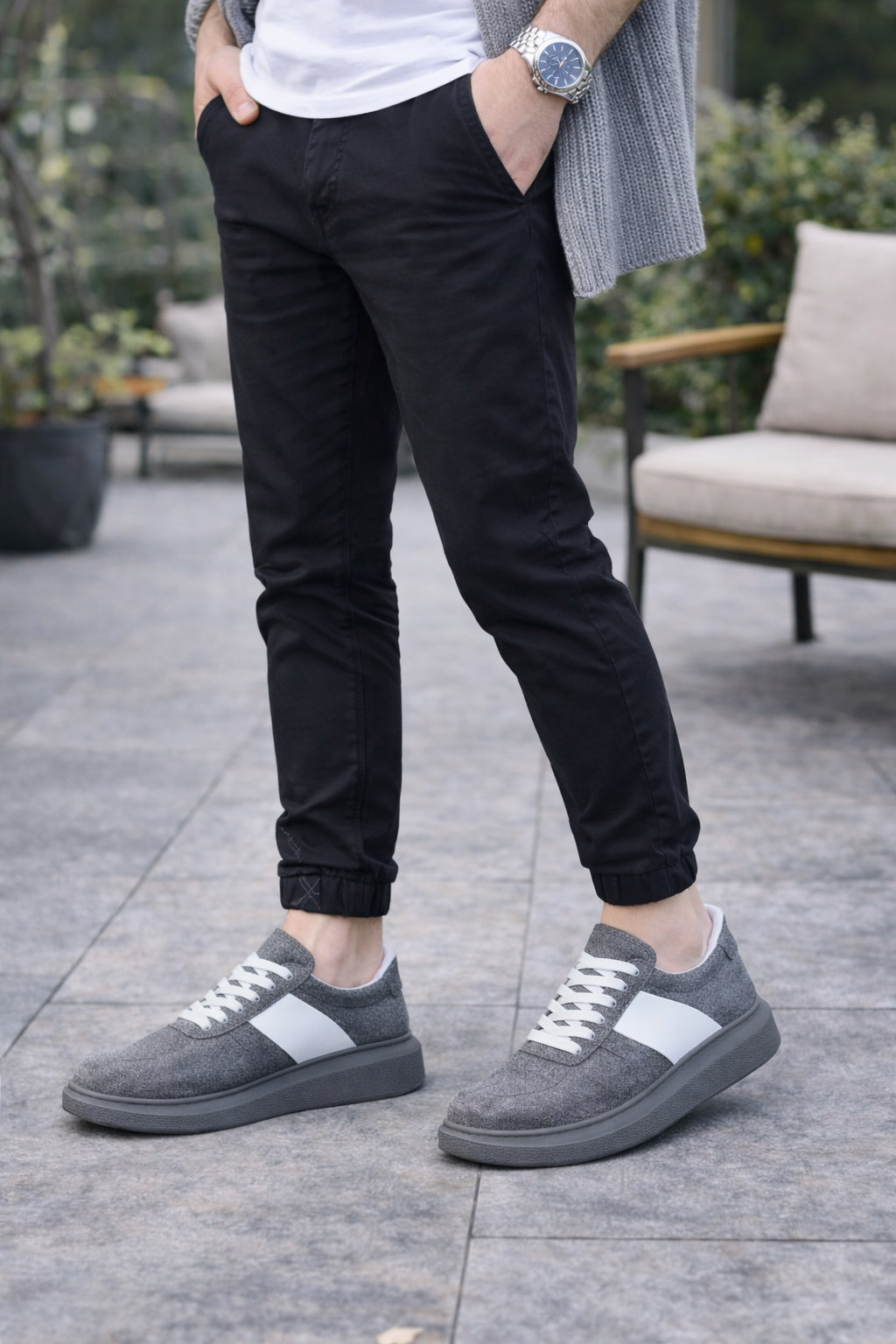 ZRJ011 Günlük Bağcıklı Süet Erkek Sneaker - Gri/Beyaz