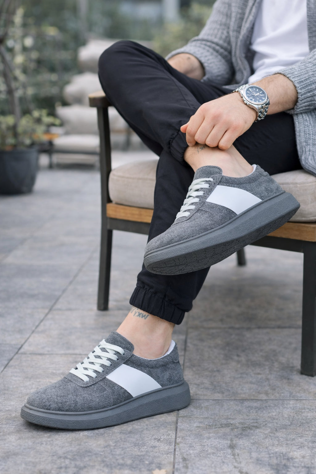 ZRJ011 Günlük Bağcıklı Süet Erkek Sneaker - Gri/Beyaz