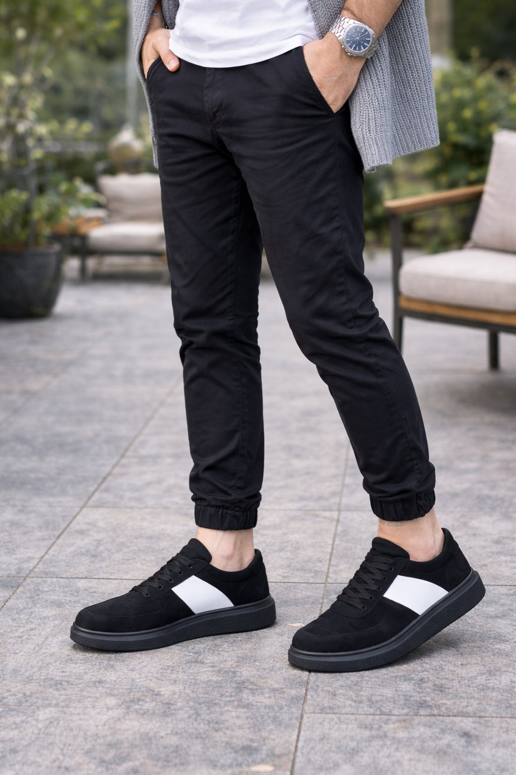 ZRJ011 Günlük Bağcıklı Süet Erkek Sneaker - Siyah/Beyaz