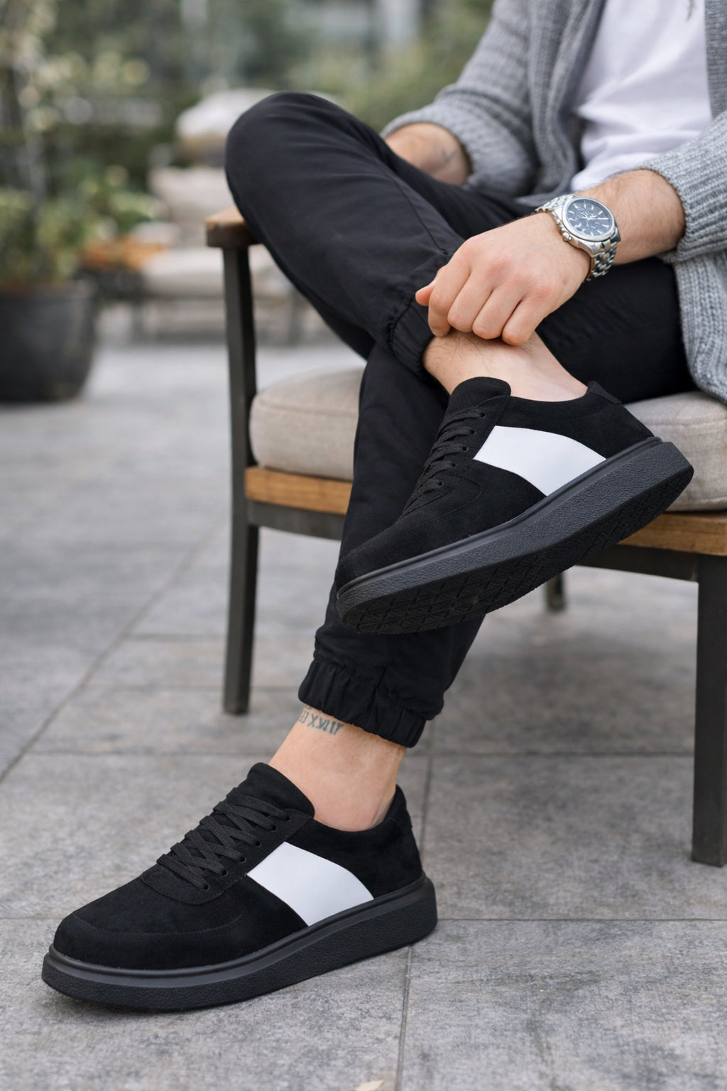 ZRJ011 Günlük Bağcıklı Süet Erkek Sneaker - Siyah/Beyaz