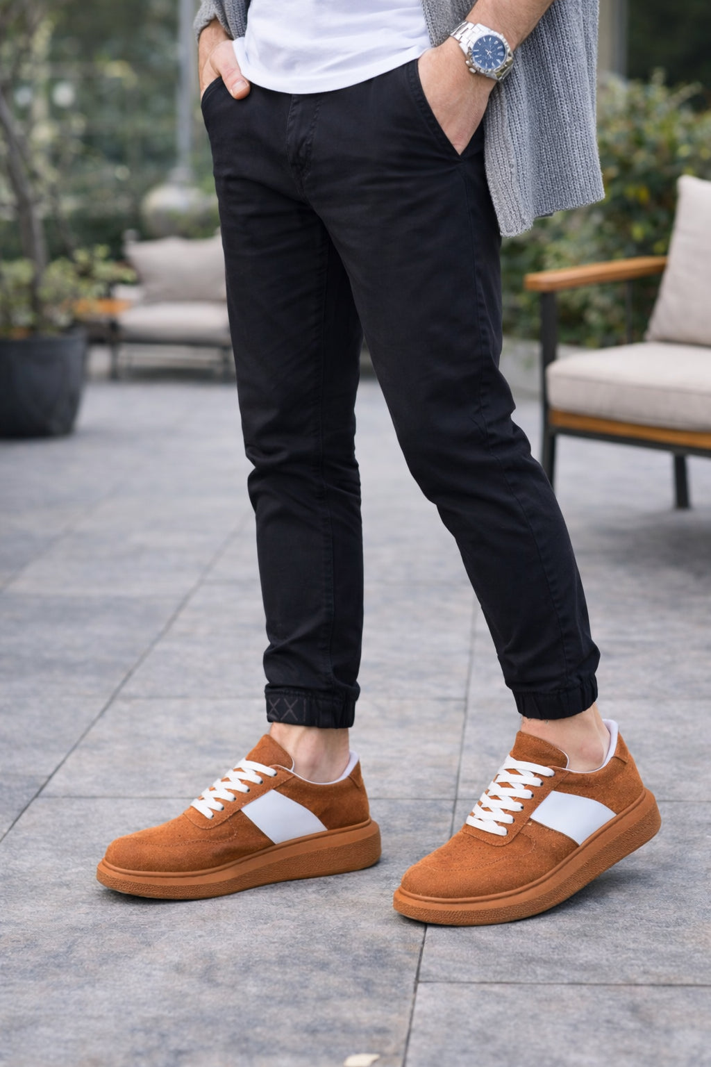 ZRJ011 Günlük Bağcıklı Süet Erkek Sneaker - Taba/Beyaz