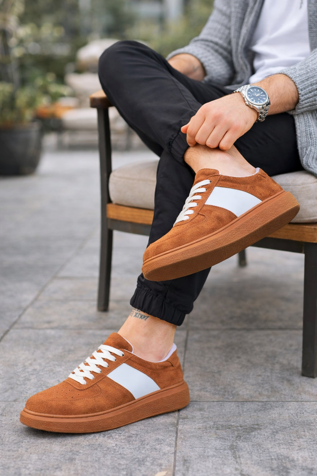 ZRJ011 Günlük Bağcıklı Süet Erkek Sneaker - Taba/Beyaz