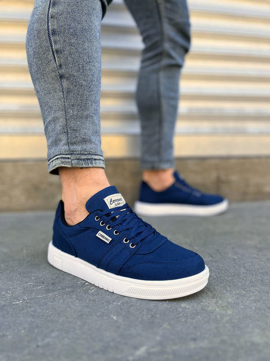 REX Bağcıklı Keten Kumaş Erkek Günlük Sneaker Ayakkabı - Lacivert