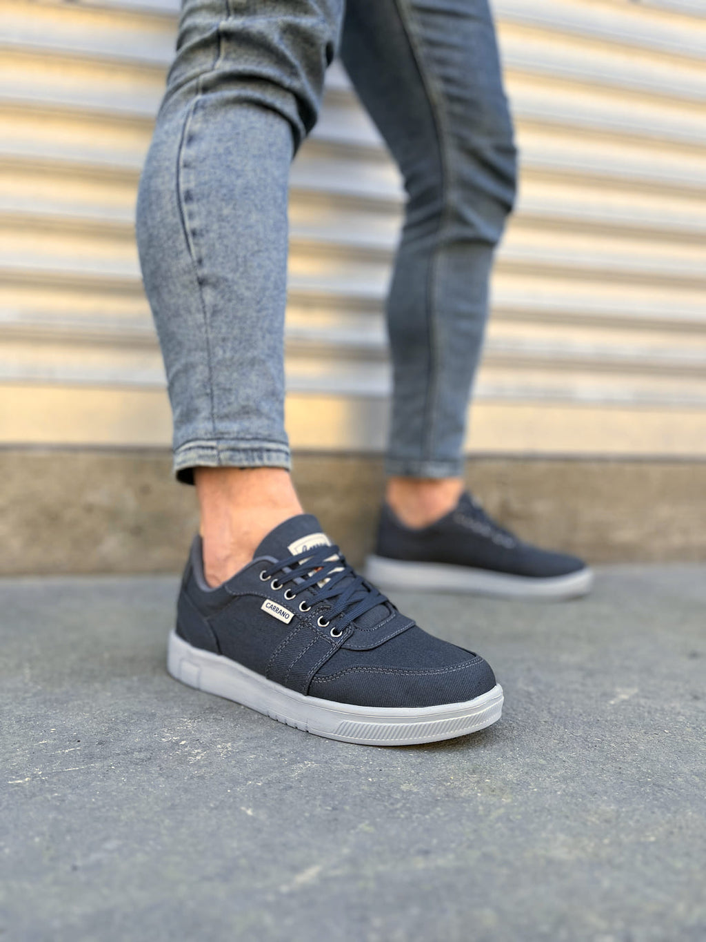 REX Bağcıklı Keten Kumaş Erkek Günlük Sneaker Ayakkabı - Füme