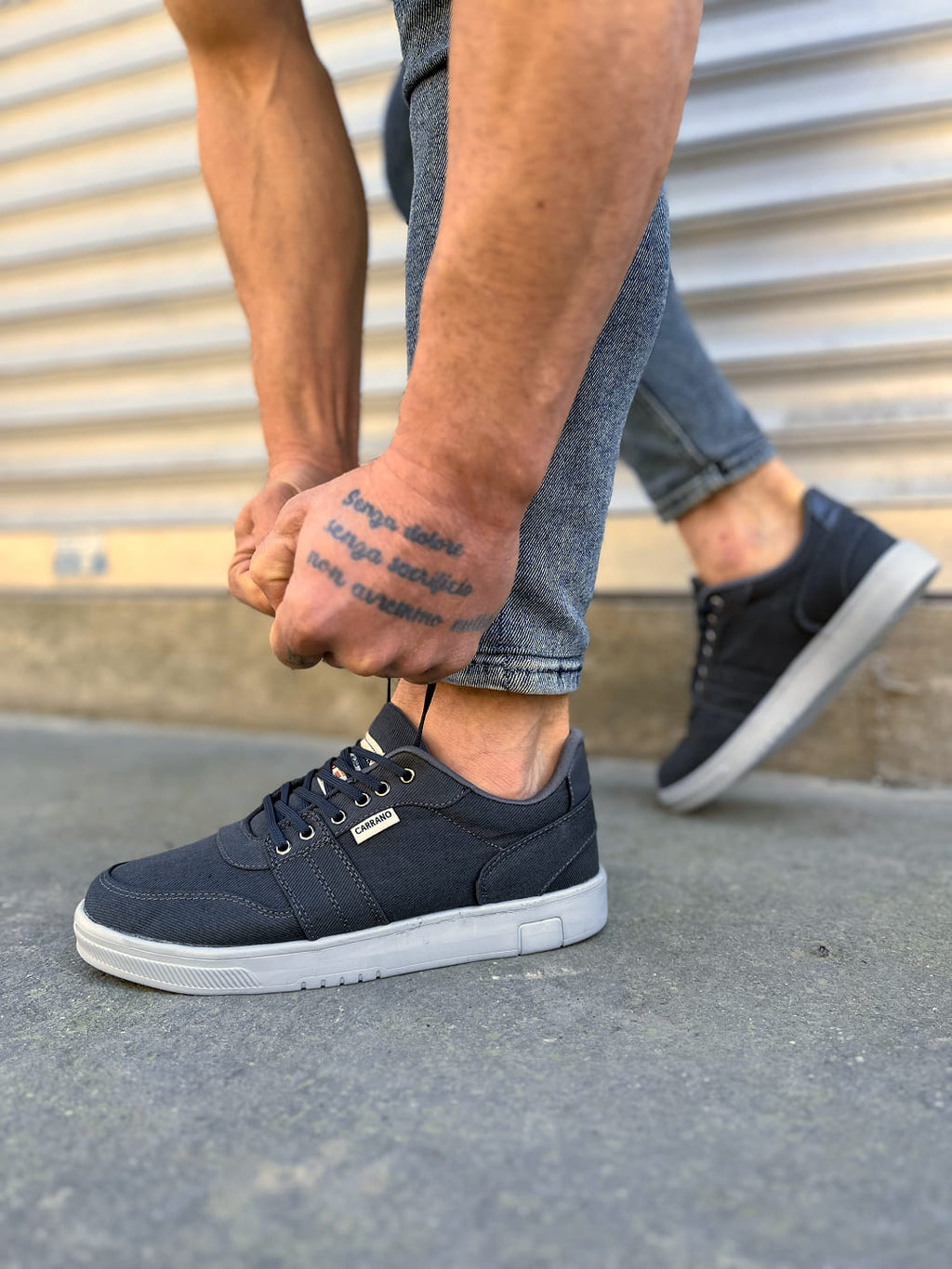 REX Bağcıklı Keten Kumaş Erkek Günlük Sneaker Ayakkabı - Füme