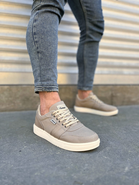 REX Bağcıklı Keten Kumaş Erkek Günlük Sneaker Ayakkabı - Bej