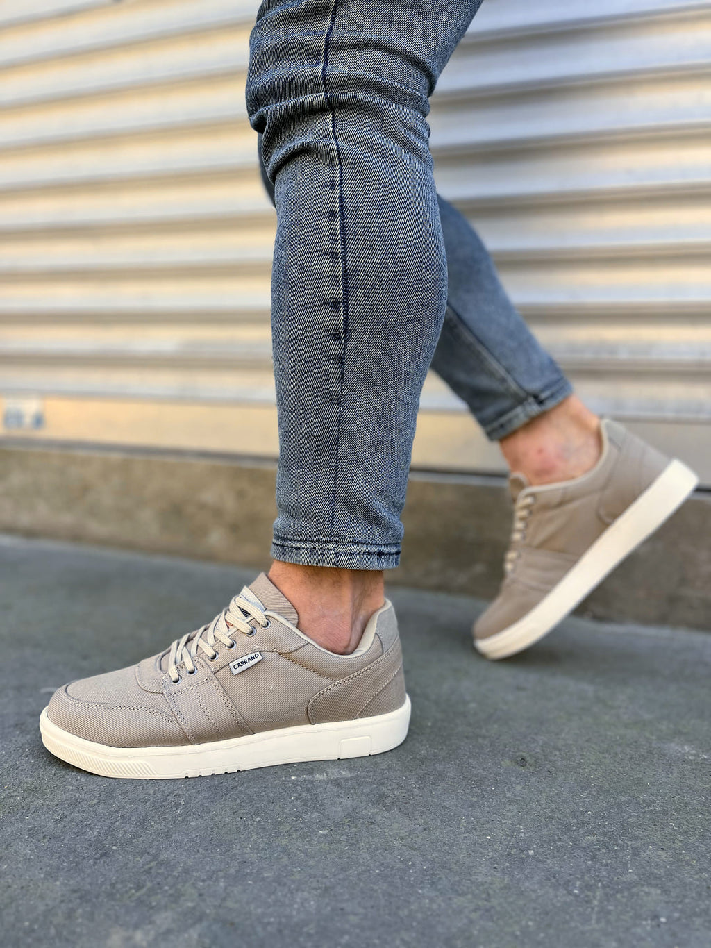 REX Bağcıklı Keten Kumaş Erkek Günlük Sneaker Ayakkabı - Bej