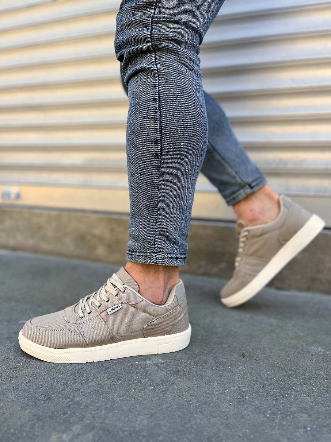 REX Bağcıklı Keten Kumaş Erkek Günlük Sneaker Ayakkabı - Bej