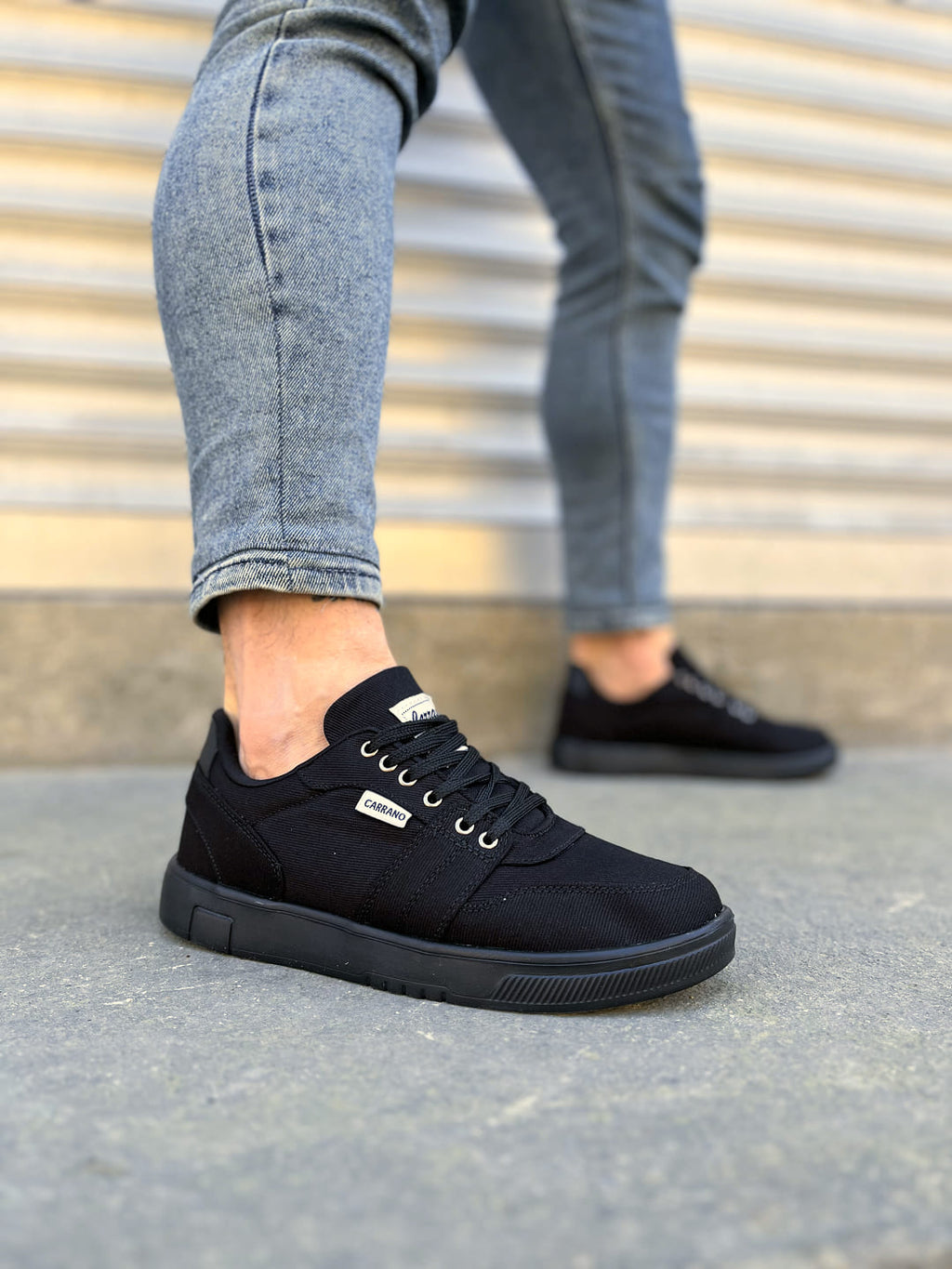 REX Bağcıklı Keten Kumaş Erkek Günlük Sneaker Ayakkabı - Siyah