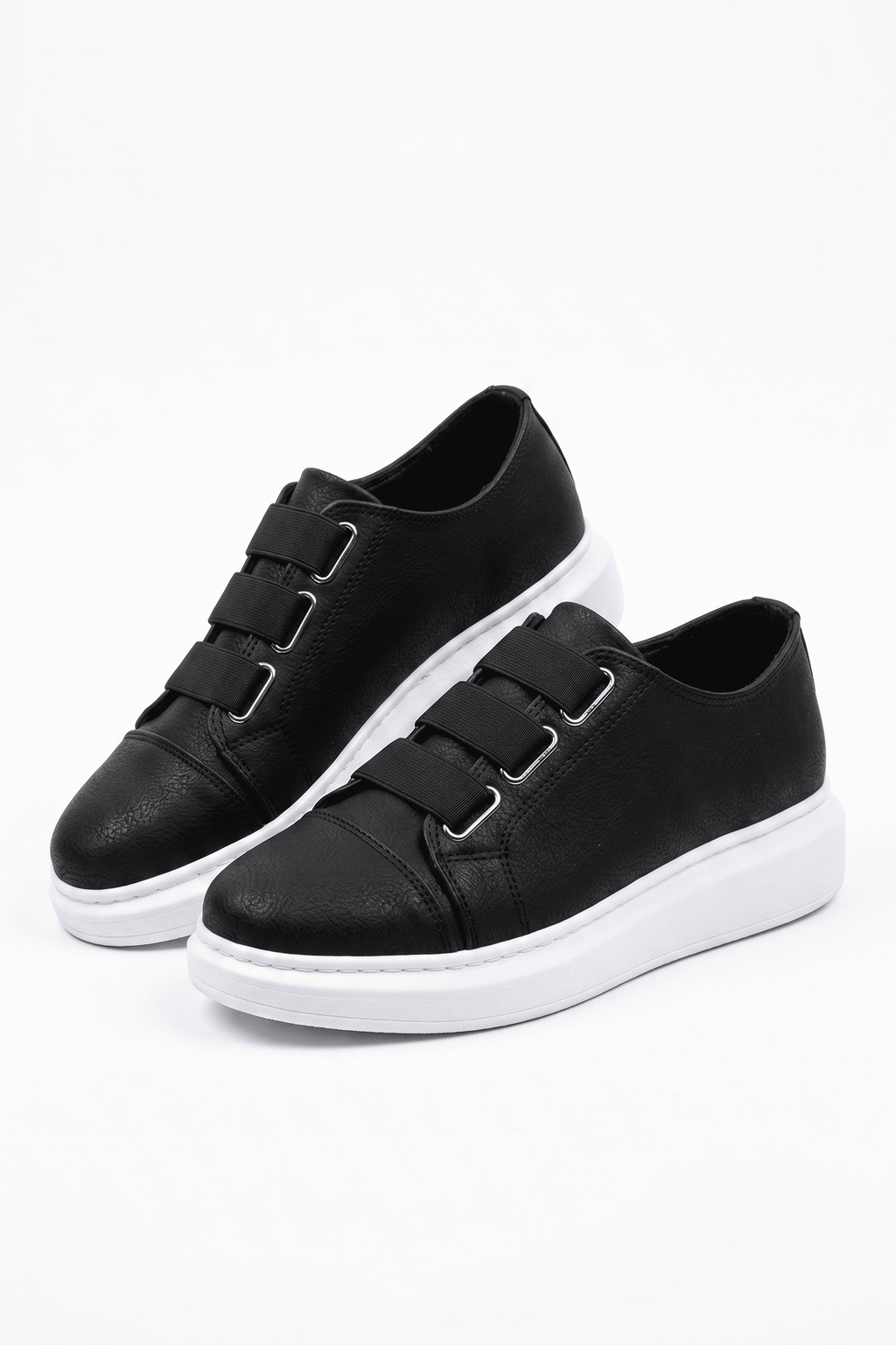 ZRJ026 Premium Erkek Günlük Lastikli Sneaker - Siyah Beyaz