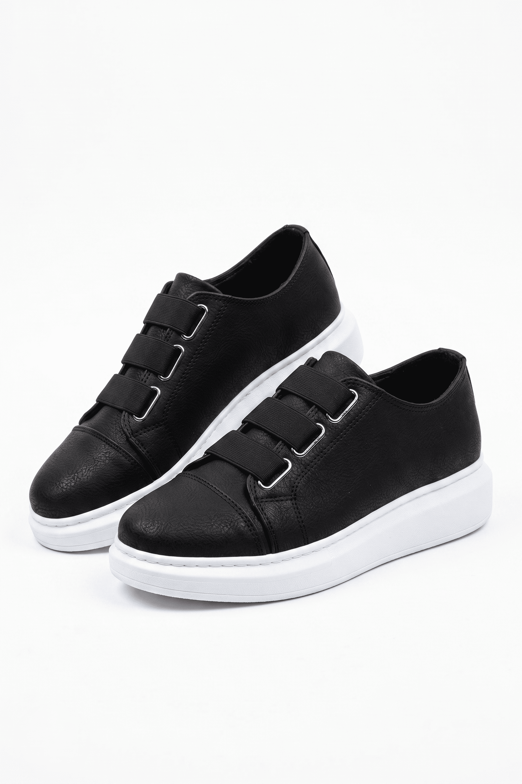 ZRJ026 Premium Erkek Günlük Lastikli Sneaker - Siyah Beyaz