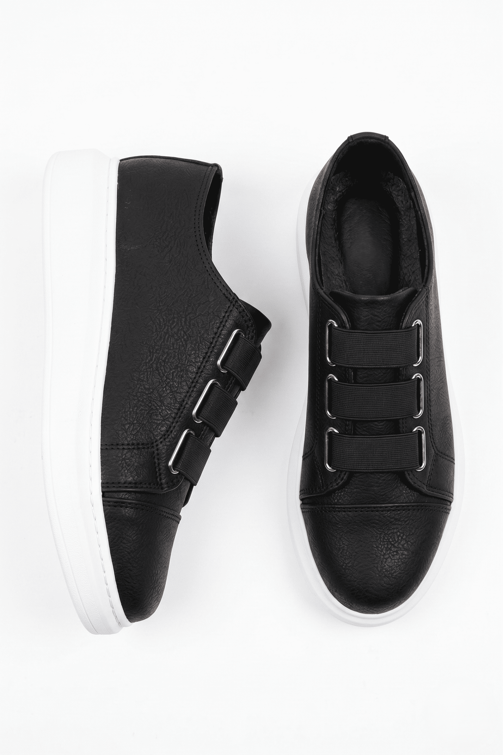 ZRJ026 Premium Erkek Günlük Lastikli Sneaker - Siyah Beyaz