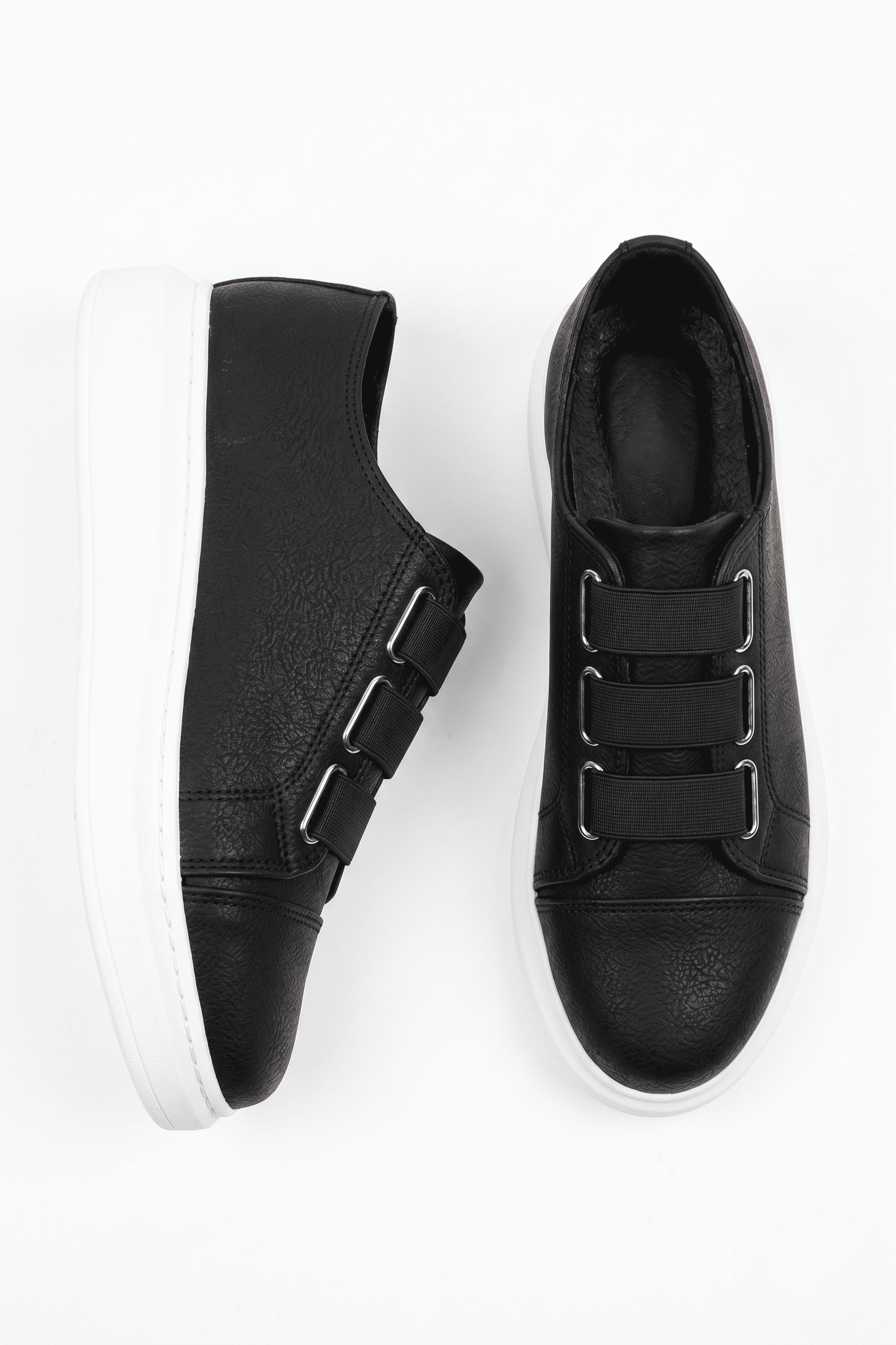 ZRJ026 Premium Erkek Günlük Lastikli Sneaker - Siyah Beyaz