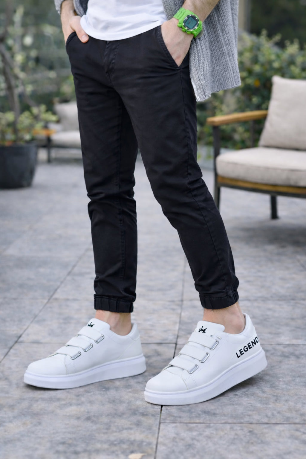 ZRJ029 Bağcıksız 3 Bantlı Lastikli Legend Erkek Günlük Sneaker - Beyaz