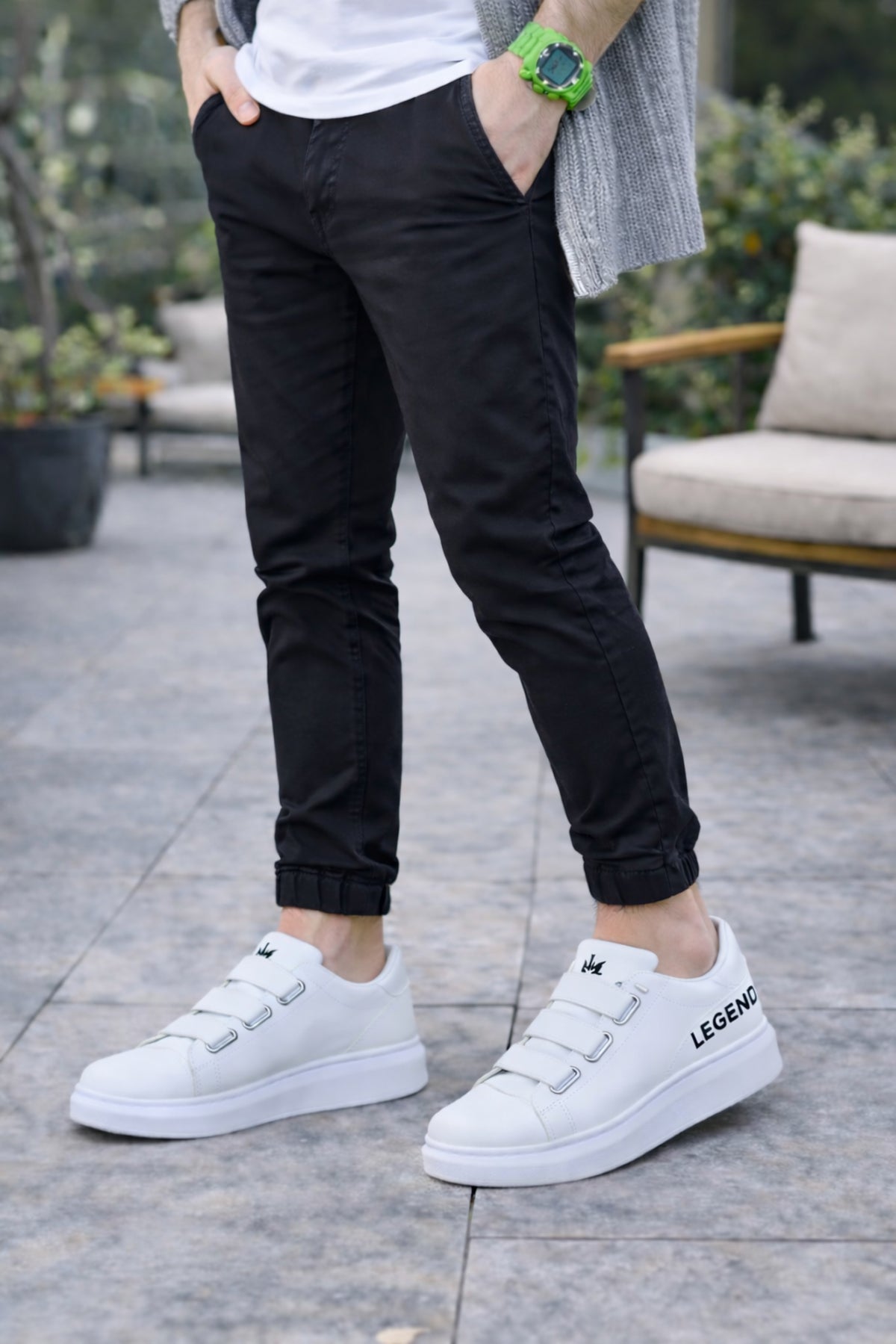 ZRJ029 Bağcıksız 3 Bantlı Lastikli Legend Erkek Günlük Sneaker - Beyaz
