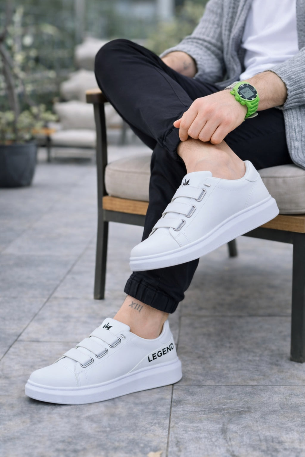 ZRJ029 Bağcıksız 3 Bantlı Lastikli Legend Erkek Günlük Sneaker - Beyaz