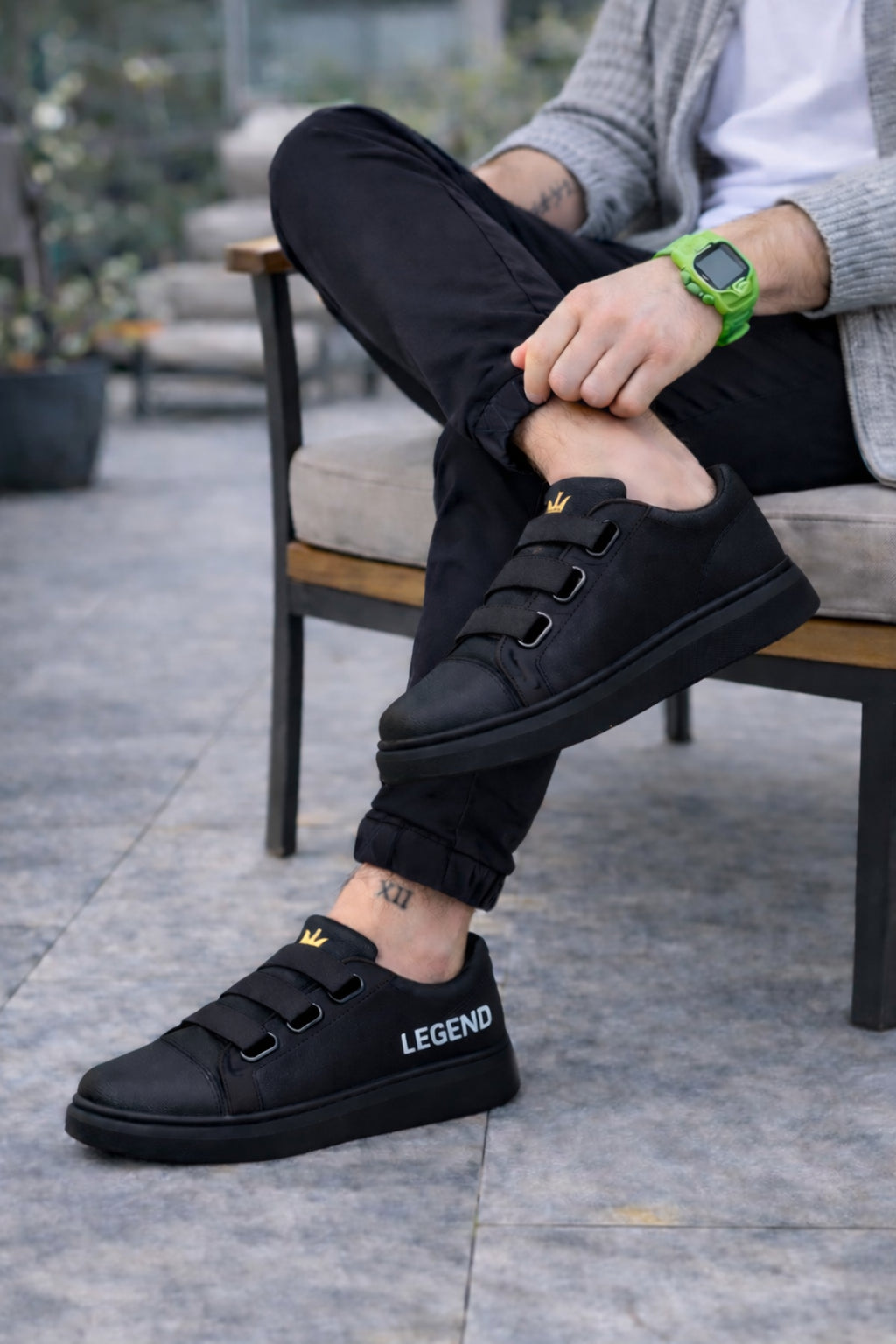 ZRJ029 Bağcıksız 3 Bantlı Lastikli Legend Erkek Günlük Sneaker - Siyah