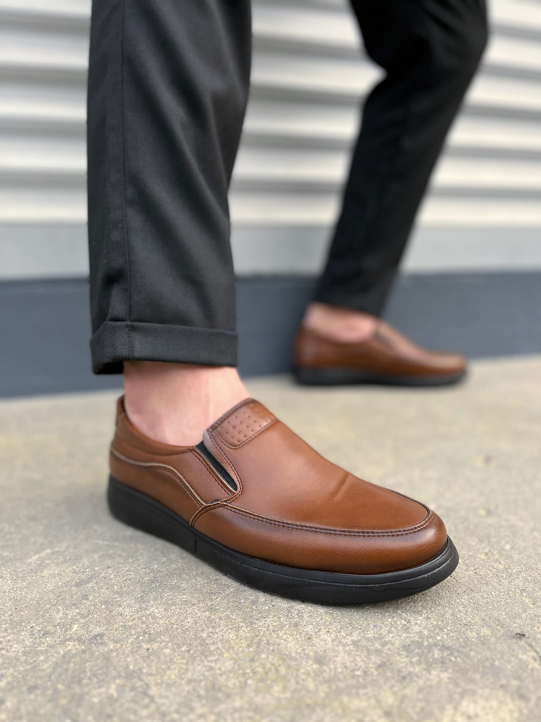 JY0410 Classique Bağcıksız Erkek Günlük Klasik Ayakkabı - Kahverengi