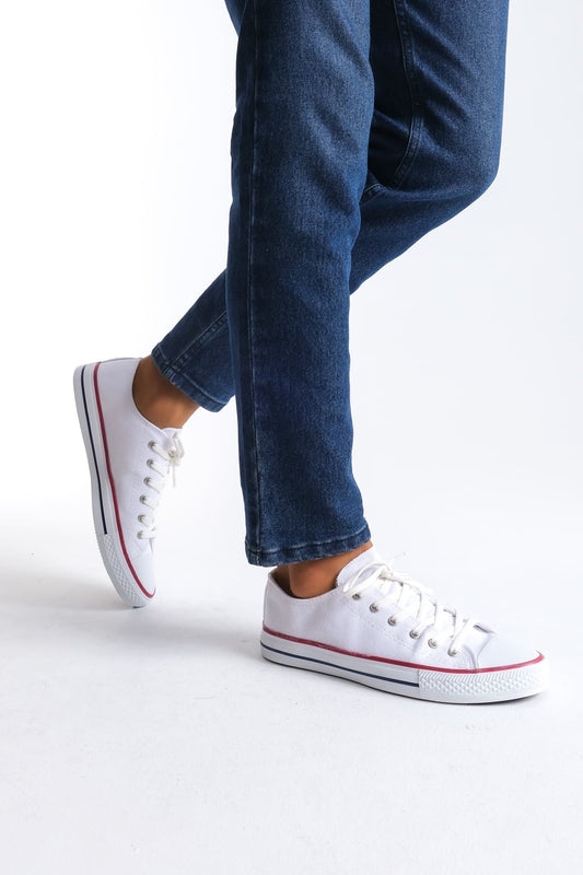 Lukes Bağcıklı Keten Kumaş Erkek Günlük Sneaker Ayakkabı Beyaz