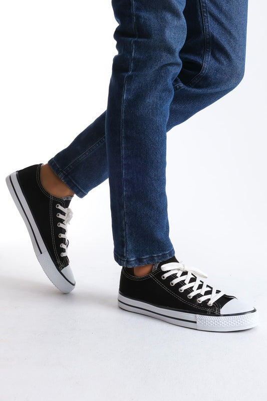 Lukes Bağcıklı Keten Kumaş Erkek Günlük Sneaker Ayakkabı Siyah