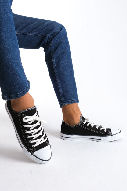 Lukes Bağcıklı Keten Kumaş Erkek Günlük Sneaker Ayakkabı Siyah
