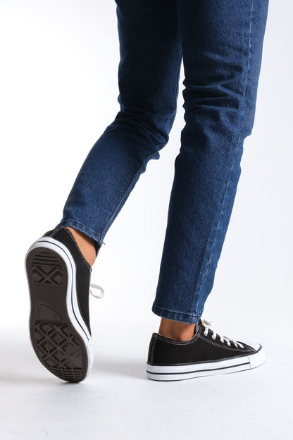 Lukes Bağcıklı Keten Kumaş Erkek Günlük Sneaker Ayakkabı Siyah