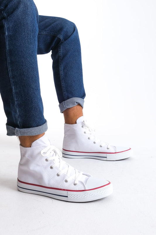 AXE Lace-Up Linen Fabric Men's Casual Sneakers White