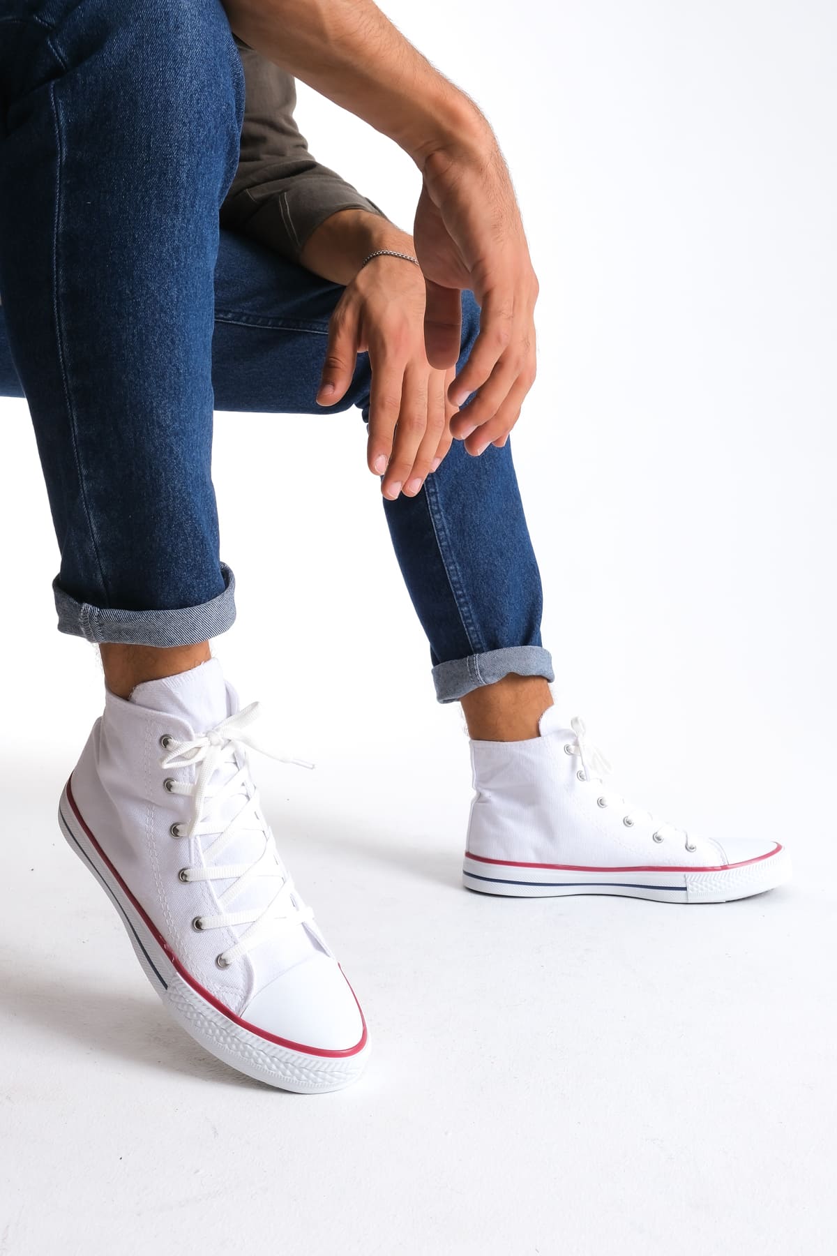 AXE Lace-Up Linen Fabric Men's Casual Sneakers White