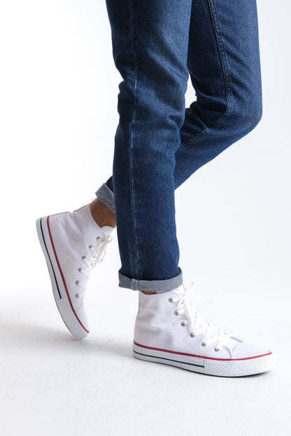 AXE Lace-Up Linen Fabric Men's Casual Sneakers White
