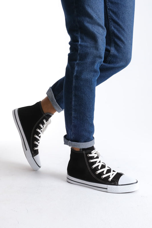 AXE Lace-Up Linen Fabric Men's Casual Sneakers Black