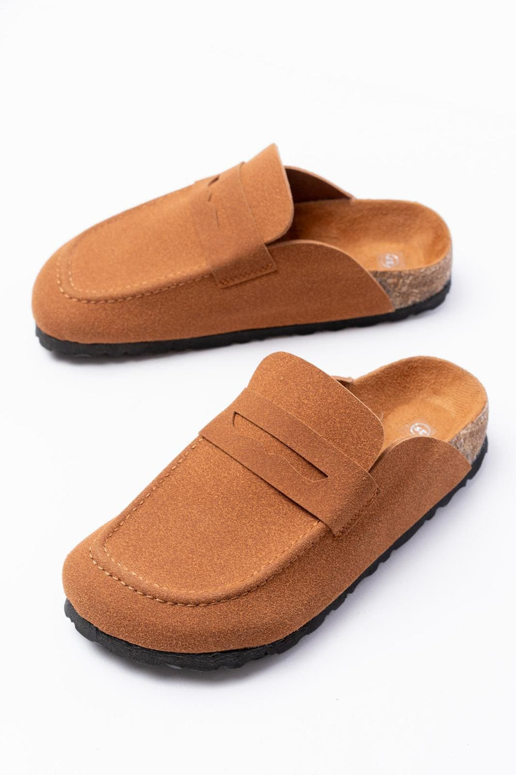 ZRJ0456 Bağcıksız Hakiki Süet Deri Erkek Günlük Mantar Taban Loafer Klasik Ayakkabı Terlik - Taba