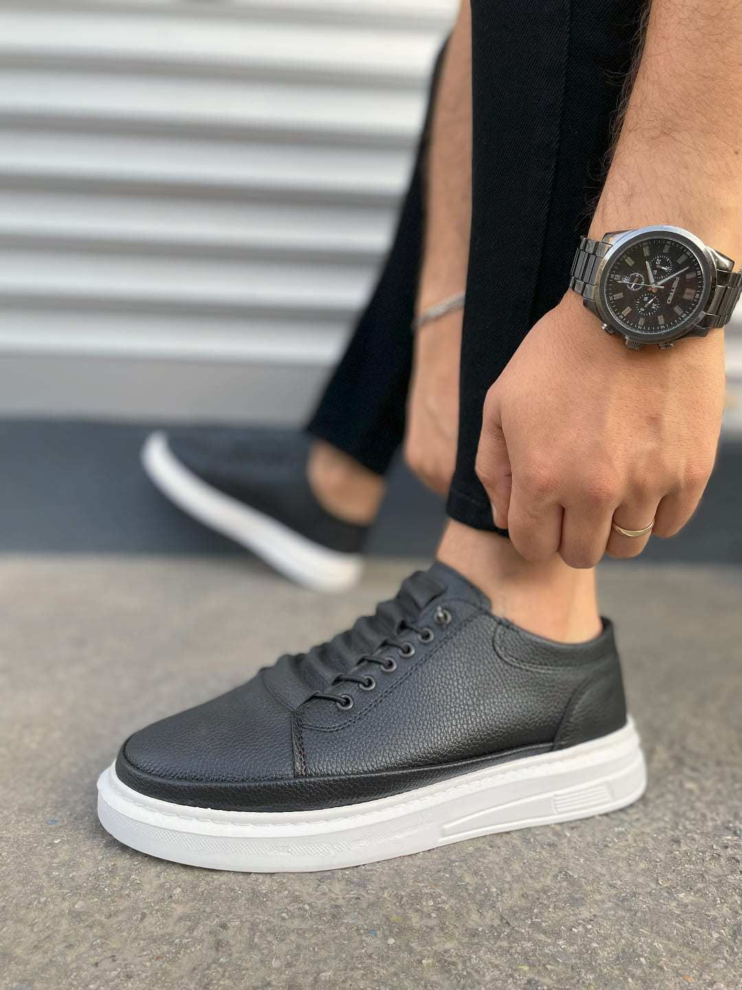 JY0535 Prime Bağcıklı Erkek Sneaker Ayakkabı - Siyah Beyaz