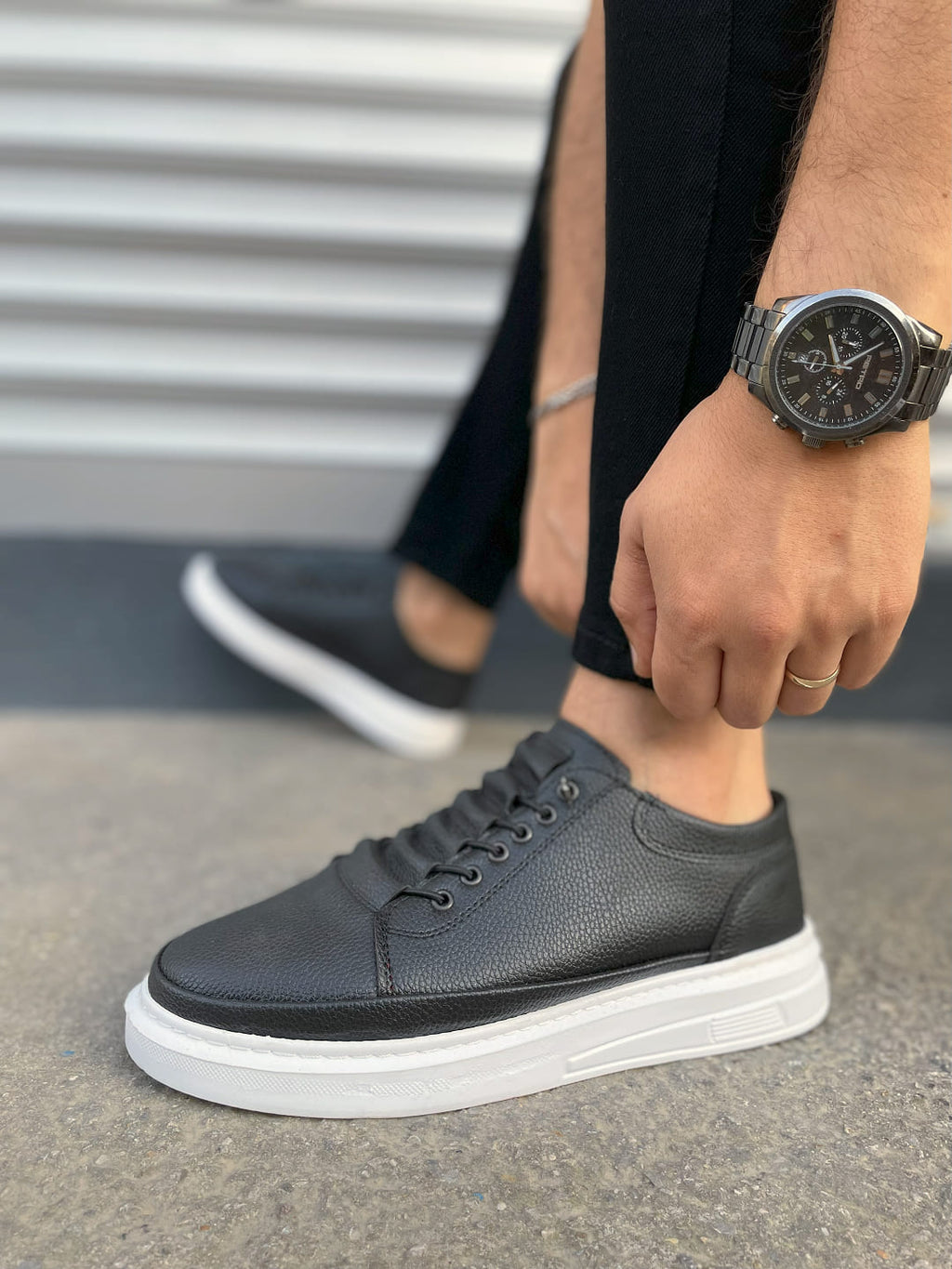 JY0535 Prime Lace-Up Men's Sneakers - Black White