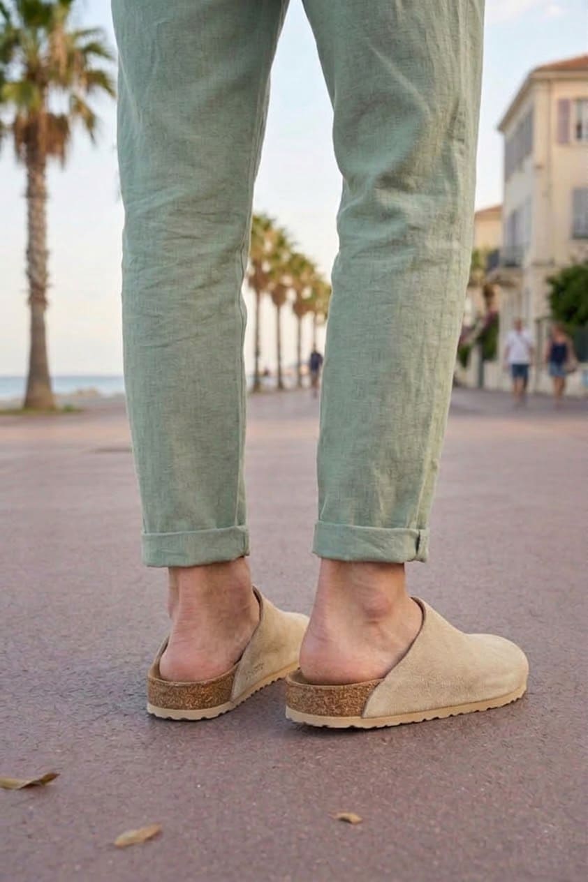 ZRJ0556 Bağcıksız Hakiki Süet Deri Erkek Günlük Mantar Taban Loafer Terlik Ayakkabı - Krem