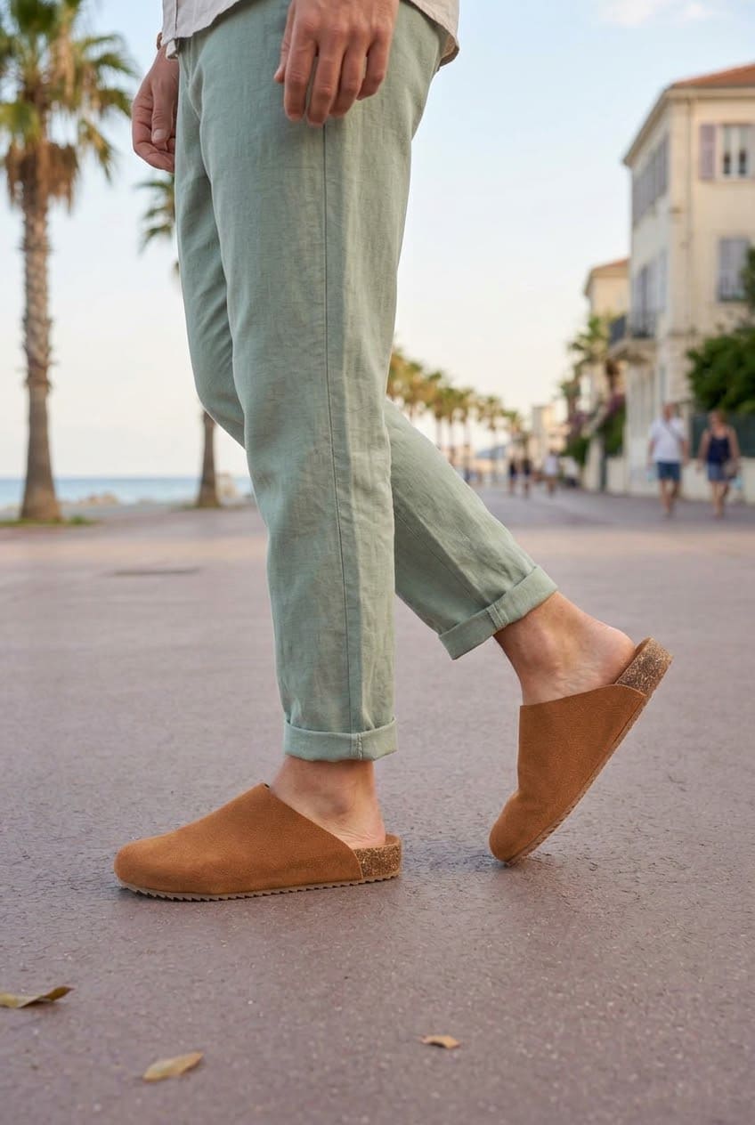 ZRJ0556 Bağcıksız Hakiki Süet Deri Erkek Günlük Mantar Taban Loafer Terlik Ayakkabı - Taba