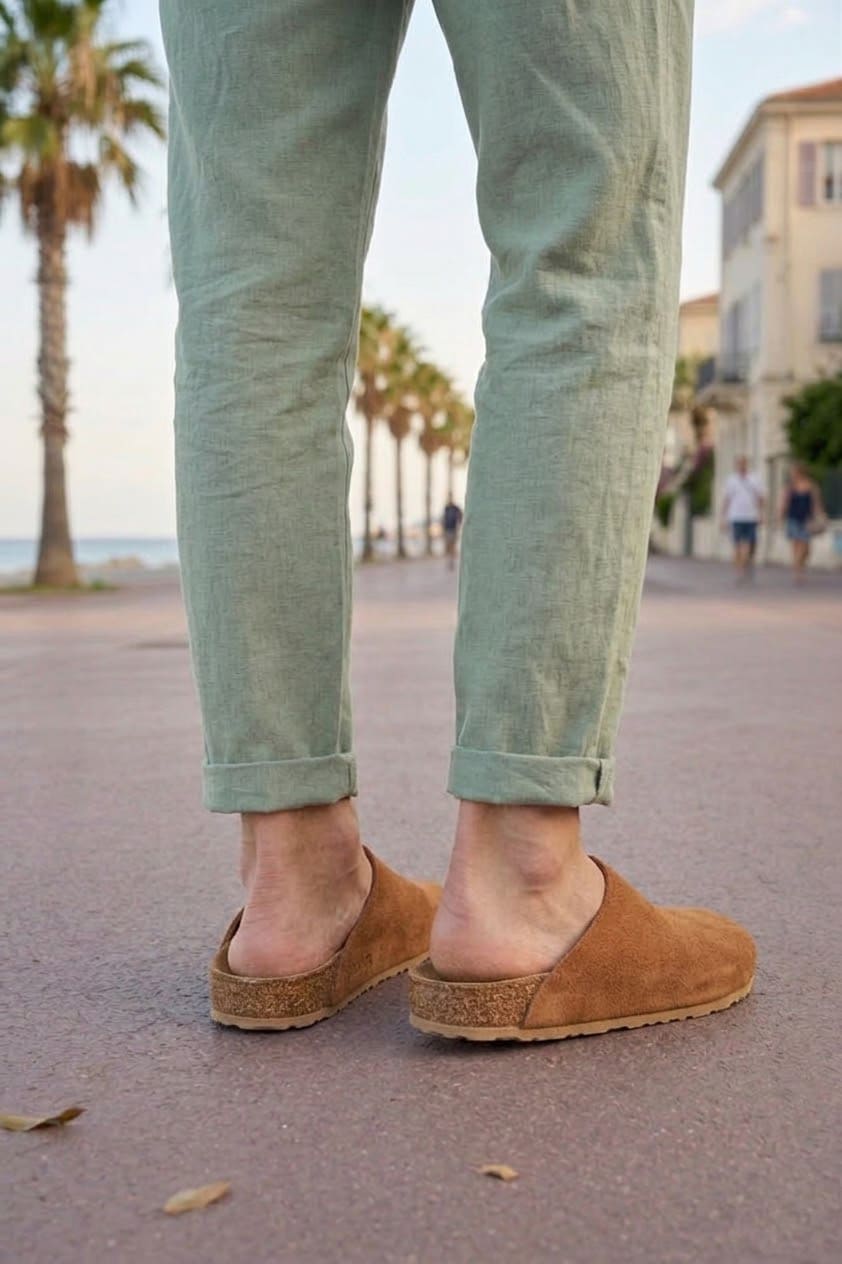 ZRJ0556 Bağcıksız Hakiki Süet Deri Erkek Günlük Mantar Taban Loafer Terlik Ayakkabı - Taba