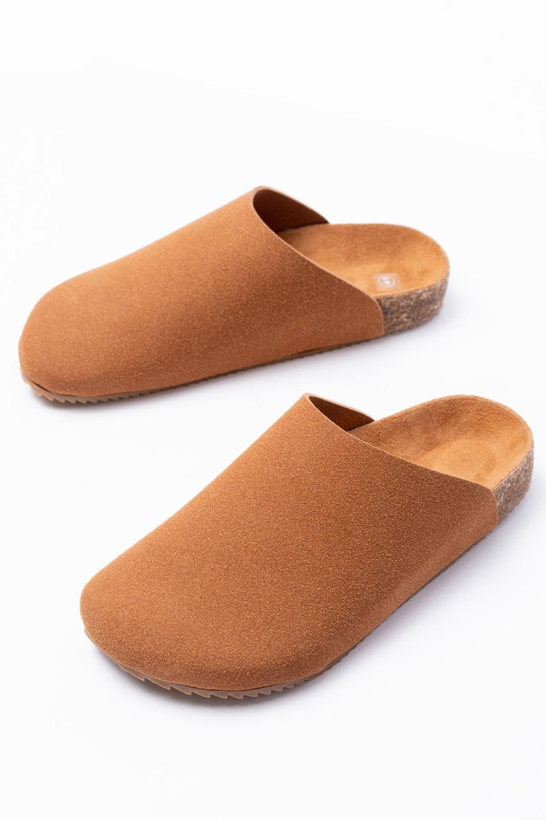 ZRJ0556 Bağcıksız Hakiki Süet Deri Erkek Günlük Mantar Taban Loafer Terlik Ayakkabı - Taba
