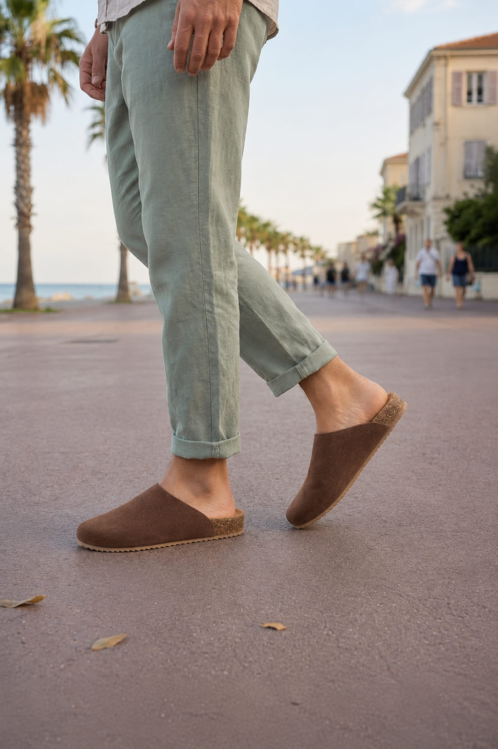 ZRJ0556 Bağcıksız Hakiki Süet Deri Erkek Günlük Mantar Taban Loafer Terlik Ayakkabı - Kahve