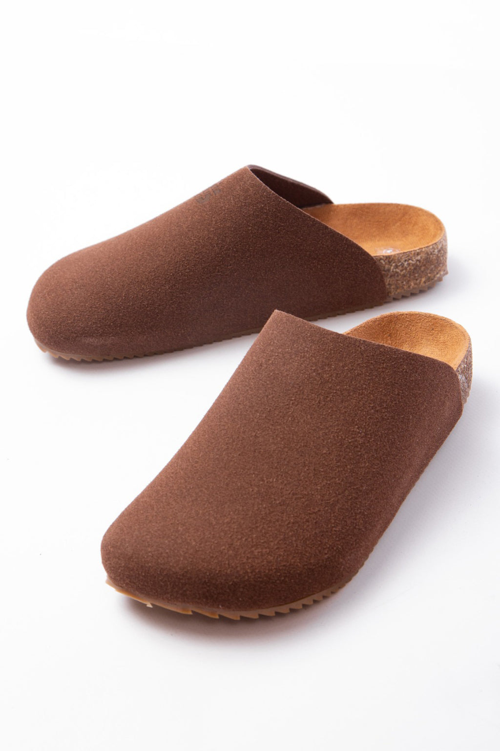 ZRJ0556 Bağcıksız Hakiki Süet Deri Erkek Günlük Mantar Taban Loafer Terlik Ayakkabı - Kahve