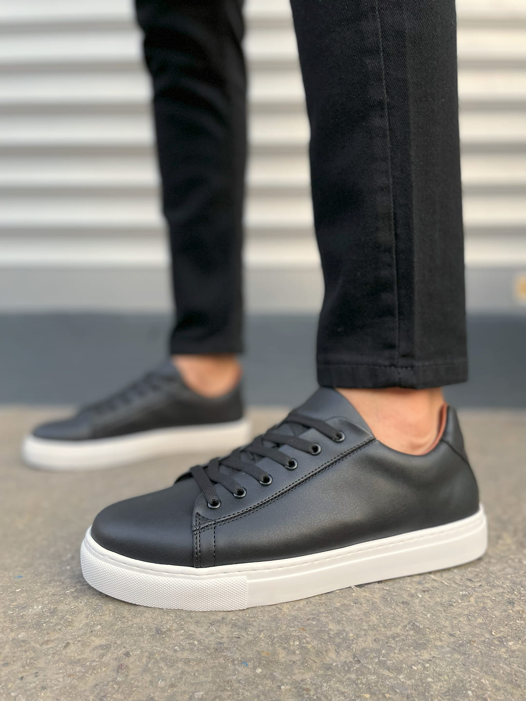 JY122 Mode Bağcıklı Günlük Erkek Sneaker - Siyah Beyaz
