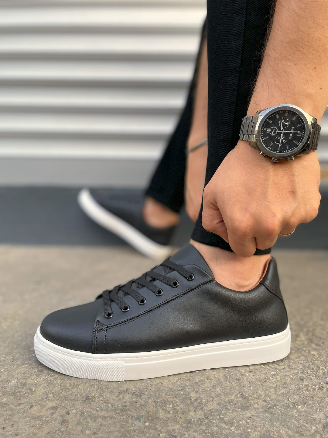 JY122 Mode Bağcıklı Günlük Erkek Sneaker - Siyah Beyaz
