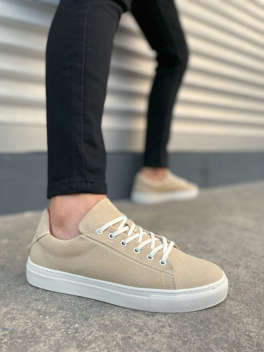 JY122 Mode Bağcıklı Günlük Erkek Sneaker - Süet Bej