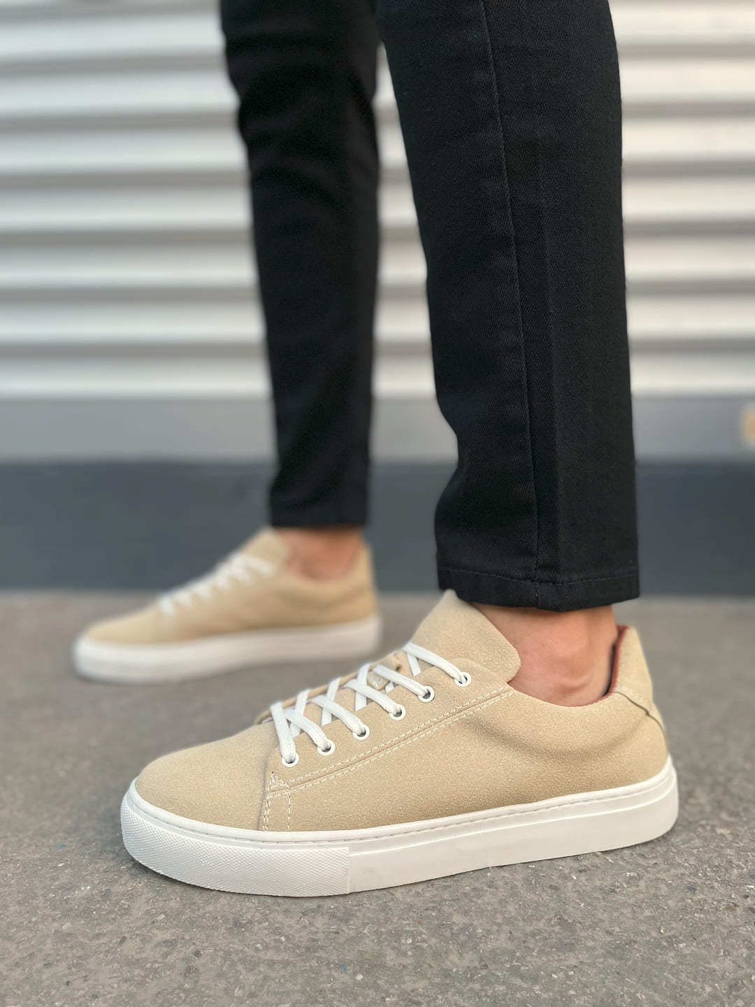 JY122 Mode Bağcıklı Günlük Erkek Sneaker - Süet Bej