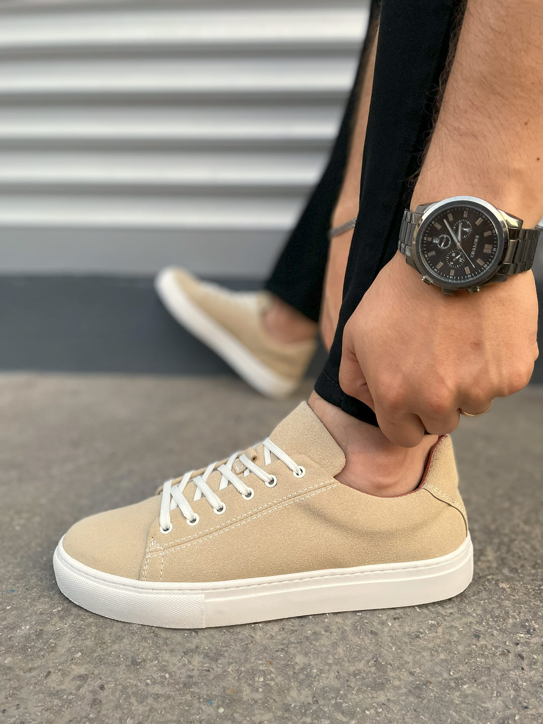 JY122 Mode Bağcıklı Günlük Erkek Sneaker - Süet Bej