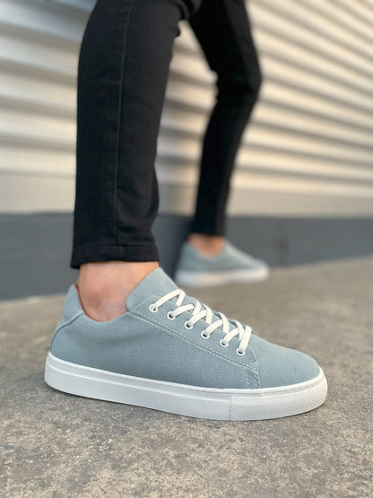 JY122 Mode Bağcıklı Günlük Erkek Sneaker - Süet Buz Mavi