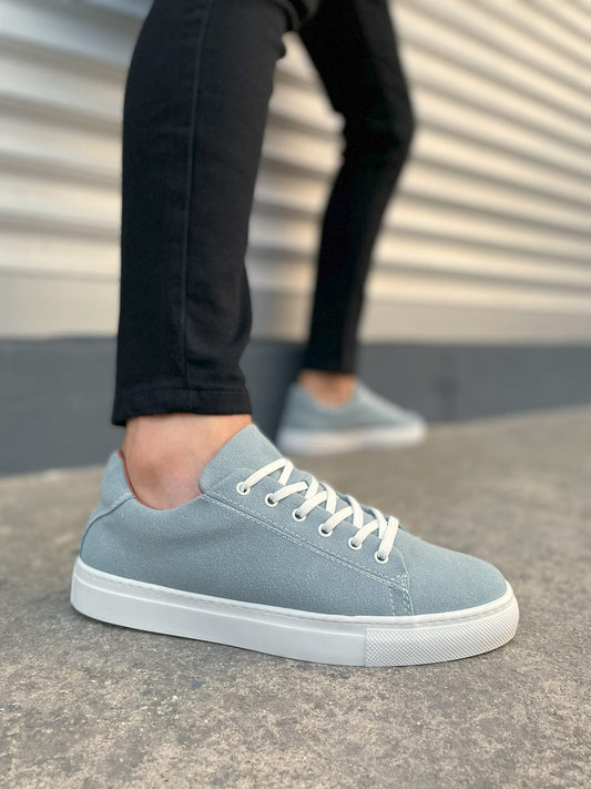 JY122 Mode Bağcıklı Günlük Erkek Sneaker - Süet Buz Mavi