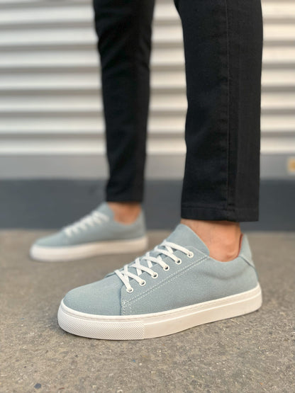 JY122 Mode Bağcıklı Günlük Erkek Sneaker - Süet Buz Mavi