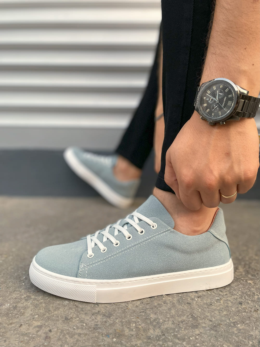 JY122 Mode Lace-Up Casual Men's Sneaker - Suede Ice Blue