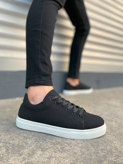 JY122 Mode Bağcıklı Günlük Erkek Sneaker - Süet Siyah Beyaz